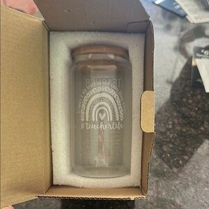 Glass Jar w/ Bamboo Lid and Design (includes 2 glass straws & straw cleaner)